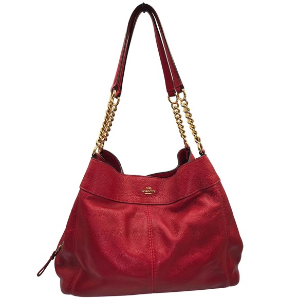 Coach Handbags - Coach Lexy Leather Shoulder Bag with Chain Straps Red Satchel Purse